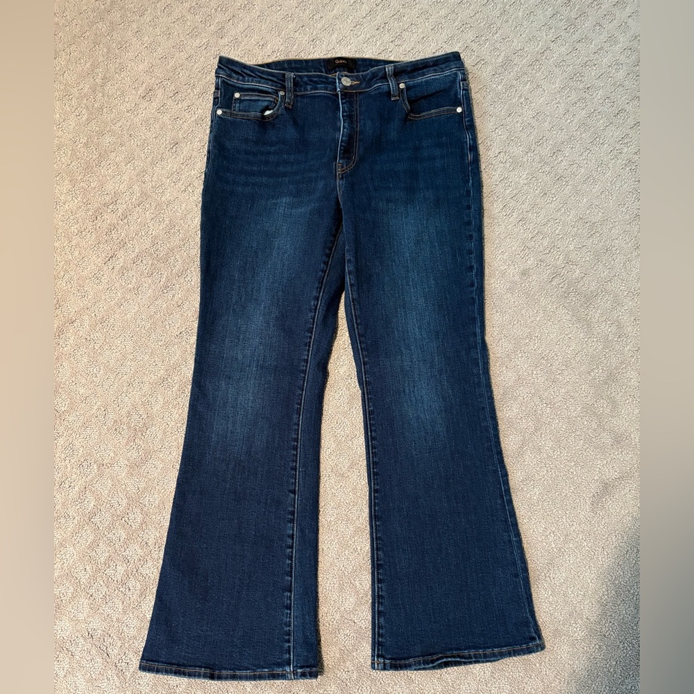 Quince Mid Rise Dark Blue Flare Jeans